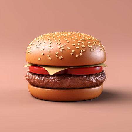 Hamburger isolated on pink background. 3d rendering illustration.の素材