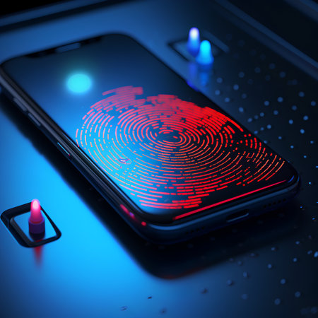 Fingerprint on the smartphone. Fingerprint scan. 3d illustrationの素材