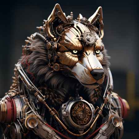 Portrait of a wolf in the steampunk style. 3d rendering.の素材