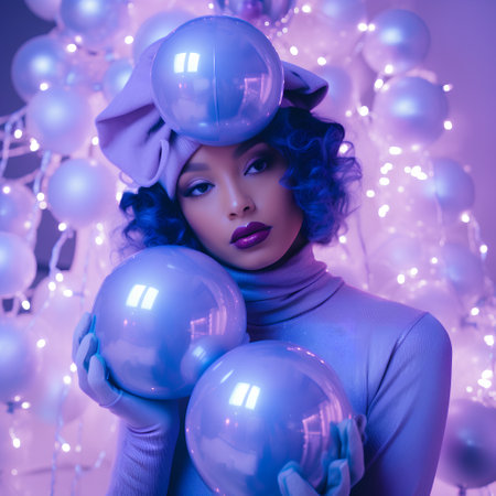 Portrait of a beautiful african american woman with balloons. Beauty, fashion.の素材