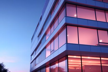 Modern office building. Architectural details of modern building. 3d renderingの素材