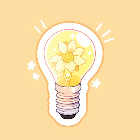 Vector illustration of a light bulb with a flower inside on a yellow backgroundの素材