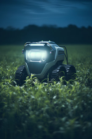 Racing quad bike in the field at night. 3d renderingの素材
