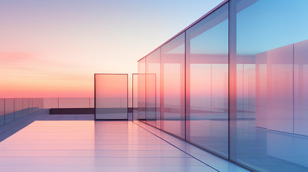 3d render of modern architecture with glass wall. Skyscraper and terrace.の素材