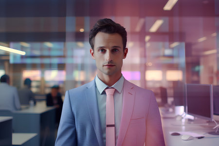 Portrait of a young businessman standing in an office. Business people.の素材