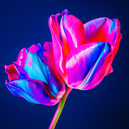 Tulip flower on a blue background. 3D illustration.の素材