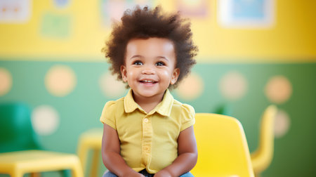 Portrait of cute african american little boy smiling in kindergartenの素材