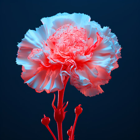 3D rendering of a red carnation flower isolated on dark blue backgroundの素材