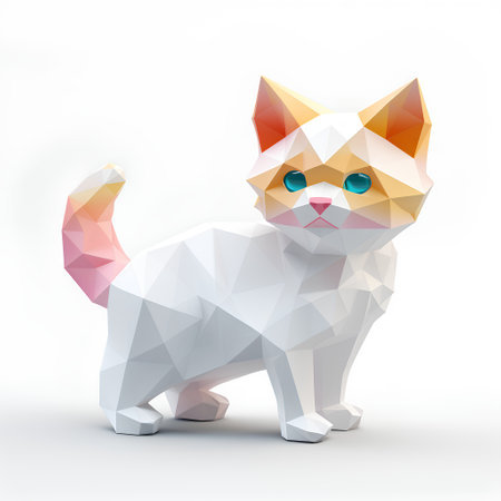 White cat isolated on a white background. Polygonal origami style.の素材