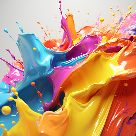 Colored paint splashes isolated on white background. 3d renderingの素材