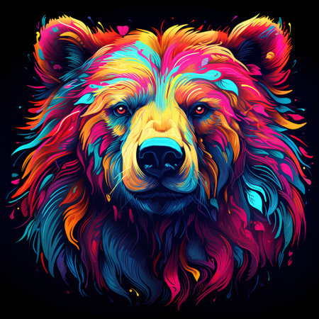 Colorful portrait of a bear. Vector illustration on black background.の素材