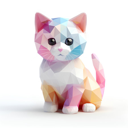 Vector low poly cat isolated on white background. Polygonal illustration.の素材