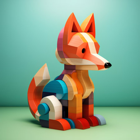 Cute cartoon fox with colorful geometric shapes. 3d render illustrationの素材
