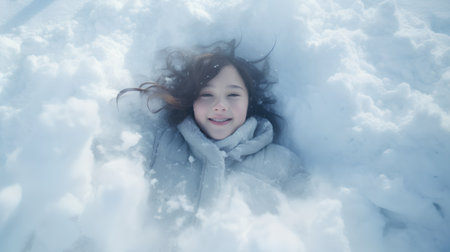 Cute little girl having fun in the snow. Winter concept.の素材