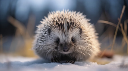Hedgehog in the winter forest. (Scientific name: Erinaceus Europaeus)の素材