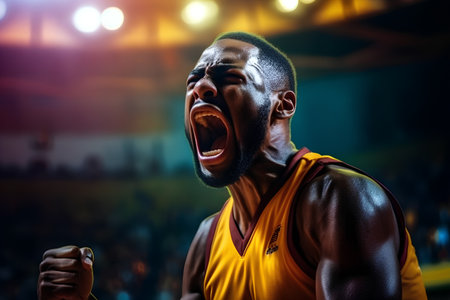 Young african american basketball player in action on a basketball courtの素材