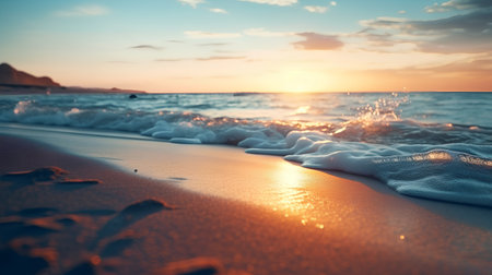 Sunset on the beach. Soft focus. Filtered image processed vintage effect.の素材