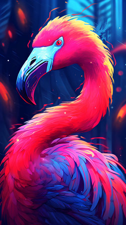 Flamingo in the night city. Colorful vector illustration.の素材
