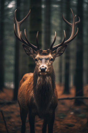 Portrait of red deer stag in the forest. Wildlife scene.の素材