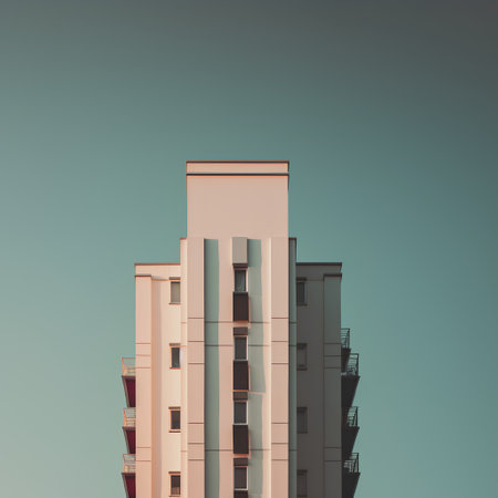 3d render of modern apartment building with balconies and windows.の素材