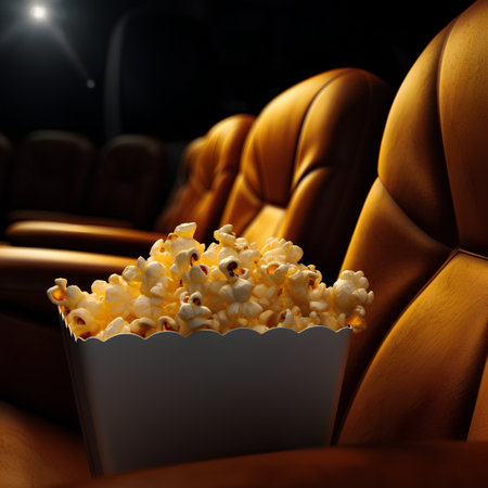 Popcorn in a bucket on a leather sofa. 3d renderingの素材