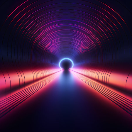 Abstract tunnel with glowing lines on a dark background. 3d renderingの素材