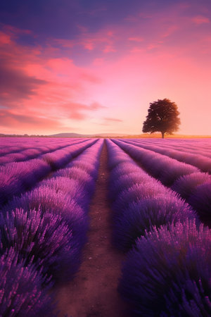 Lavender field at sunset in Provence, France.の素材