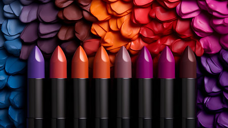 Lipsticks of different colors on a black background. 3d renderingの素材