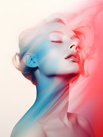 Fashion art portrait of a beautiful young woman with long curly hair.の素材