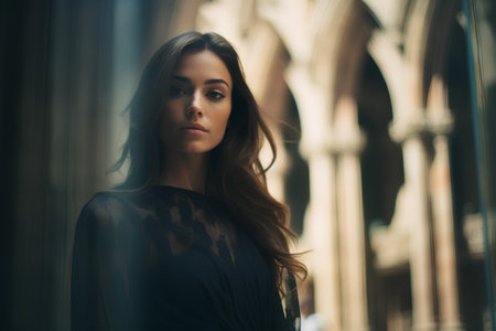 Portrait of a beautiful young brunette woman in the city.の素材