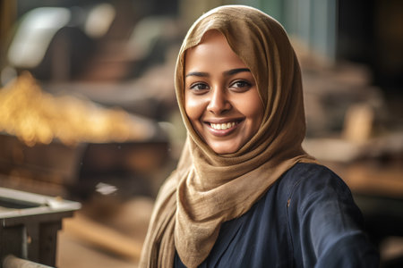 Portrait of a beautiful young muslim woman in hijab smiling at the cameraの素材