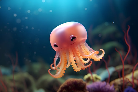 Orange jellyfish swimming in the aquarium. Underwater life. 3d renderの素材