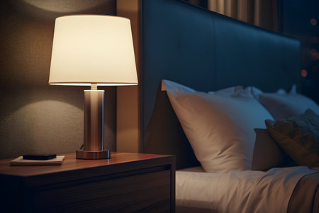 Lamp on the bed in the bedroom. 3d rendering.の素材