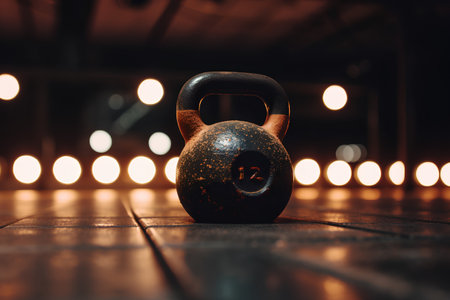 Kettlebell on the gym floor at night. 3d renderingの素材