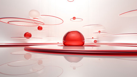 Abstract 3d rendering of red sphere on white background. Futuristic interior design.の素材