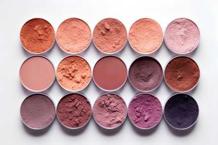 Colorful eyeshadow palette in bowls on white background, top viewの素材