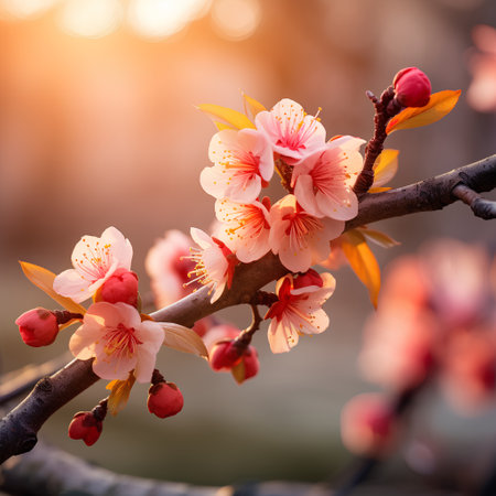 Beautiful blooming pink cherry blossom in spring time. Nature backgroundの素材