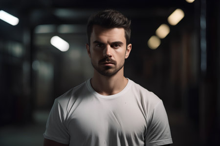 Portrait of a handsome young man in a white t-shirtの素材