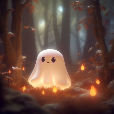ghost in the forest, 3d rendering, halloween backgroundの素材