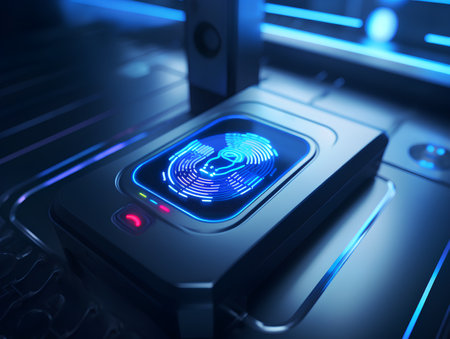 Fingerprint scanning system on smart phone. 3d illustration.の素材