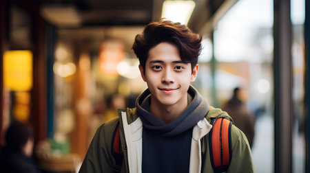 Portrait of a handsome young asian man smiling at the cameraの素材