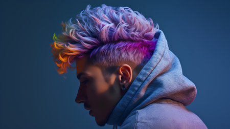 Portrait of a young man with colorful hair. Studio shot.の素材