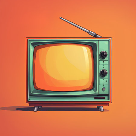 Retro TV on orange background. Vector illustration in cartoon style.の素材