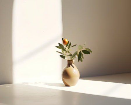 Olive tree in a ceramic vase on a white background. 3d renderingの素材