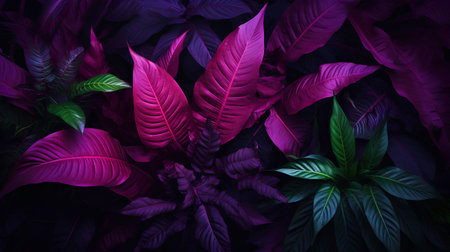 Tropical leaves background. Colorful exotic leaves pattern. Vector illustration.の素材