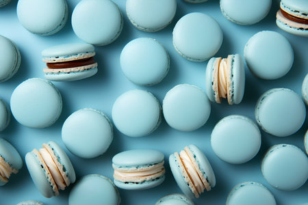 Seamless pattern with blue macaroons on a blue backgroundの素材