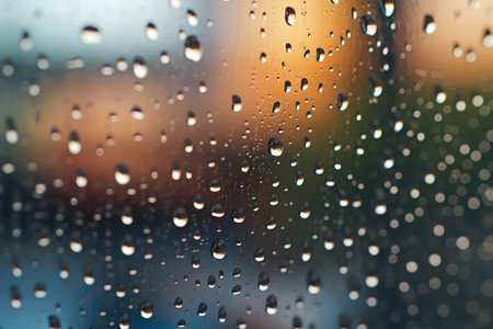 Water drops on glass with bokeh background. Rainy day.の素材