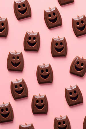 Chocolate candies on pink background. Seamless pattern.の素材