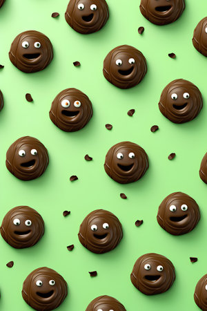 Seamless pattern of chocolate balls on a green background. Vector illustrationの素材