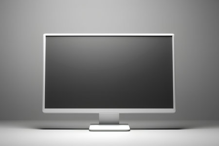 Realistic monitor with blank screen on gray background. Vector illustration.の素材